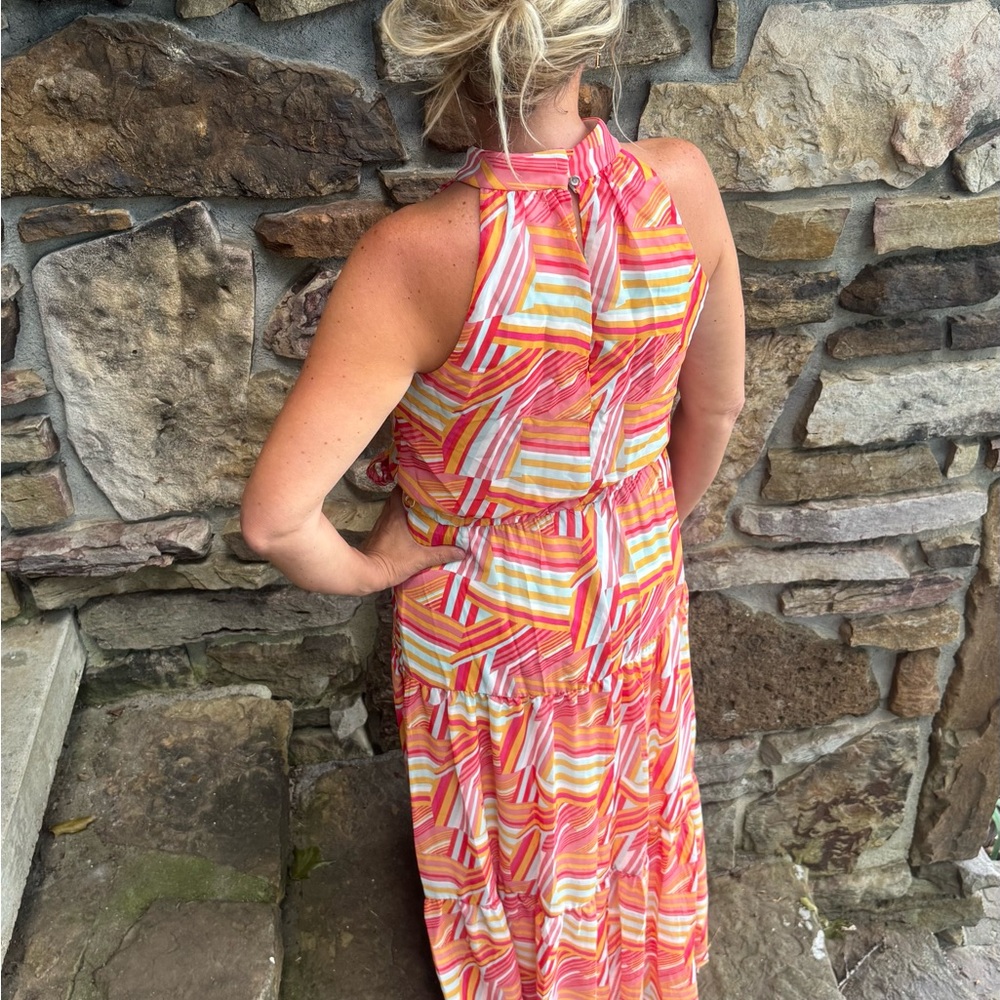 Julia Jordan Colorful Geometric Print Halter Maxi Dress Size 4